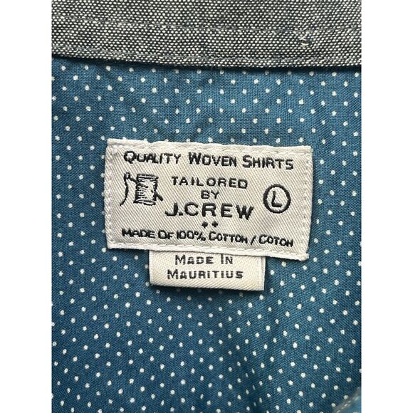 J Crew Shirt Mens Large Stretch Classic Button Up Blue‎ White Polka Dot - Picture 4 of 5
